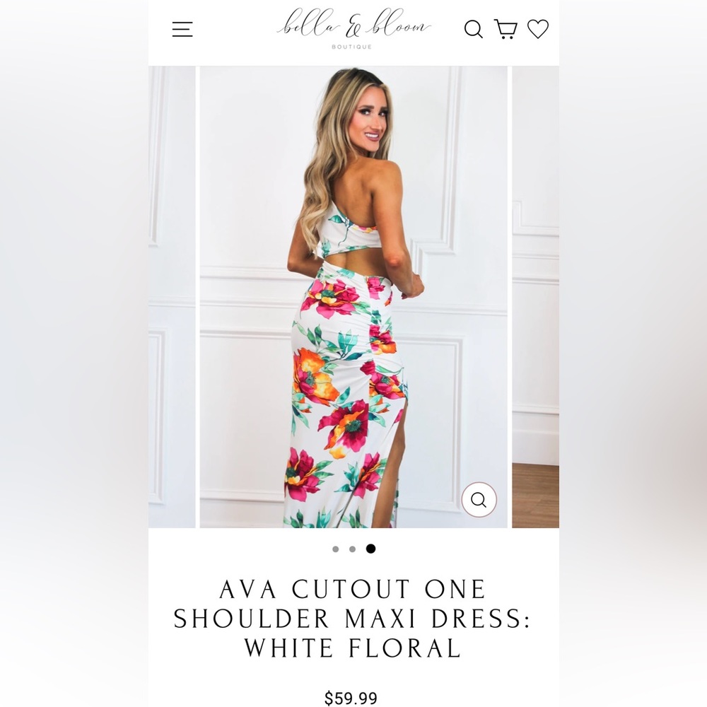 Bella and Bloom - Ava Cutout One Shoulder Maxi Dress - White Floral - Size L